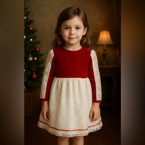 Vintage Mimix Girls Red Velvet Lace Dress Size 6 Holiday Classic USA